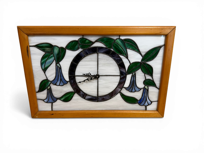Stained Glass Wall Clock – Floral Design (Framed)