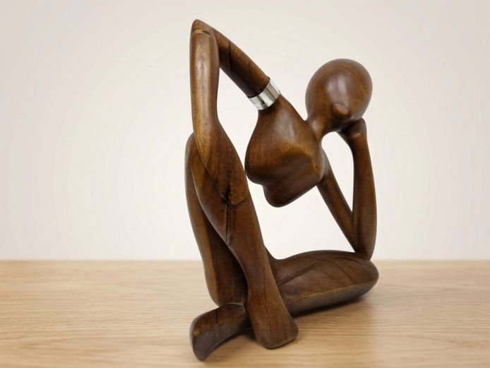 Modernist Carved Wooden Stylized Abstract Thinking Figure Sculpture