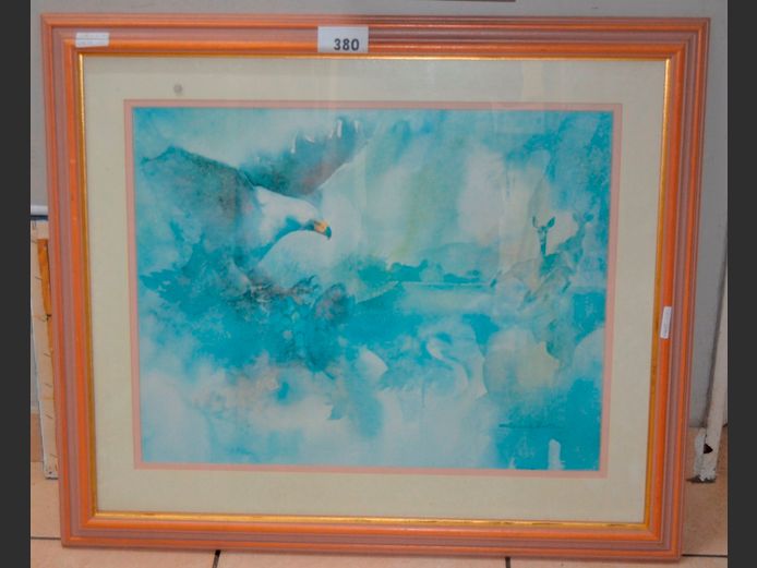 FRAMED & SIGNED PRINT "EAGLES & SPRINGBOKS", 68 x 53cm