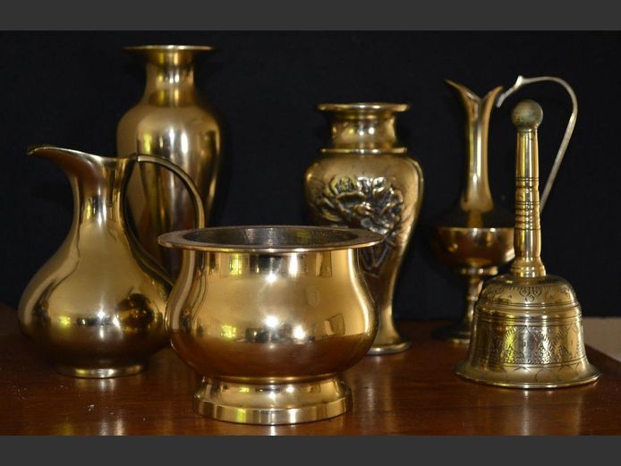 BRASS: VASE, BELL, BOWL, BUD VASES, etc