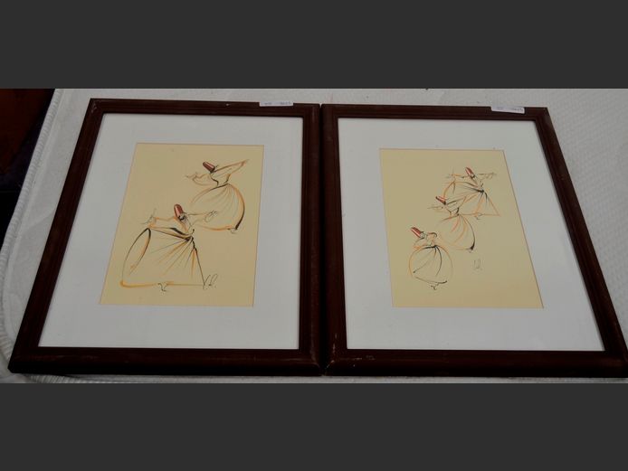 PAIR FRAMED PICTURES " LADIES DANCING", 23.5 x 16.5cm