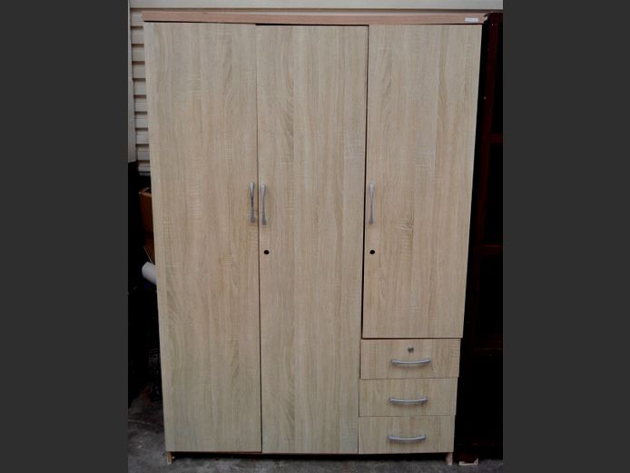 MAPLE FOIL 3-DOOR, 3-DRAWER WARDROBE, 120 x 50 x 182cm