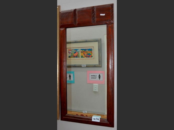 TEAK FRAMED MIRROR, 104 x 61cm