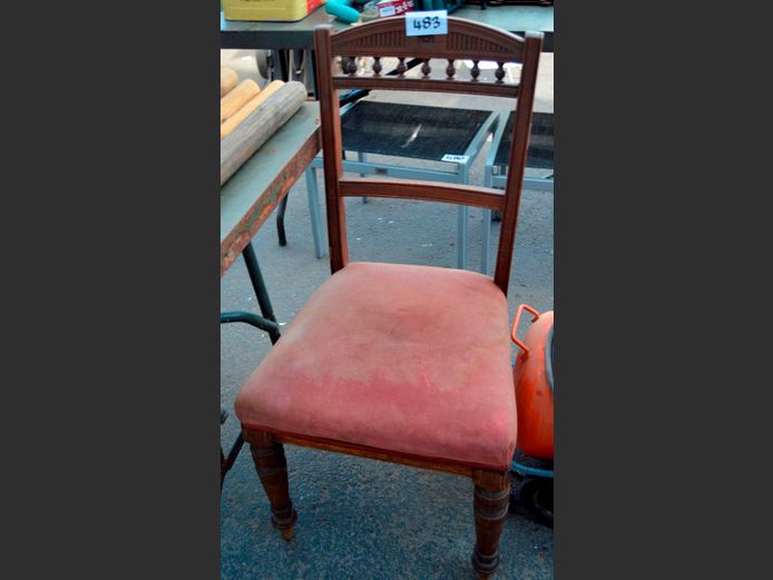 MAHOGANY DINING CHAIR WITH PINK UPHOLSTERED SEAT