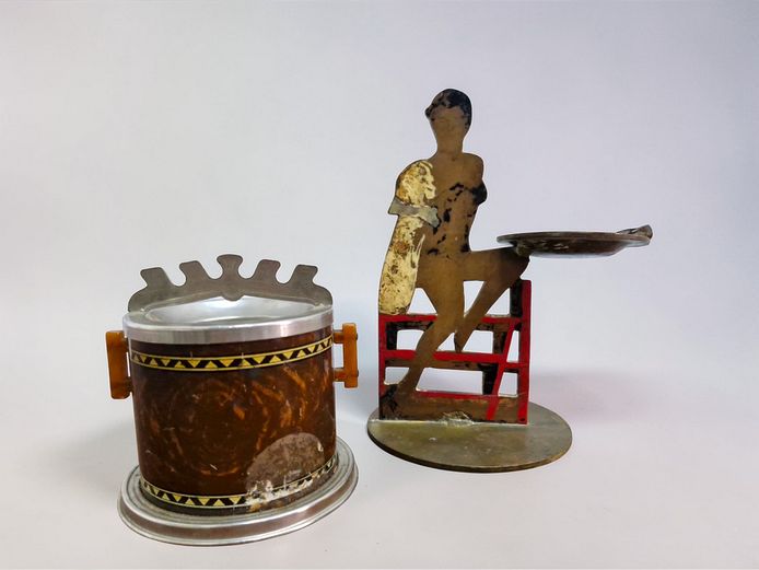 Art Deco Ashtray Lot with Bakelite Drum & Figural Lady