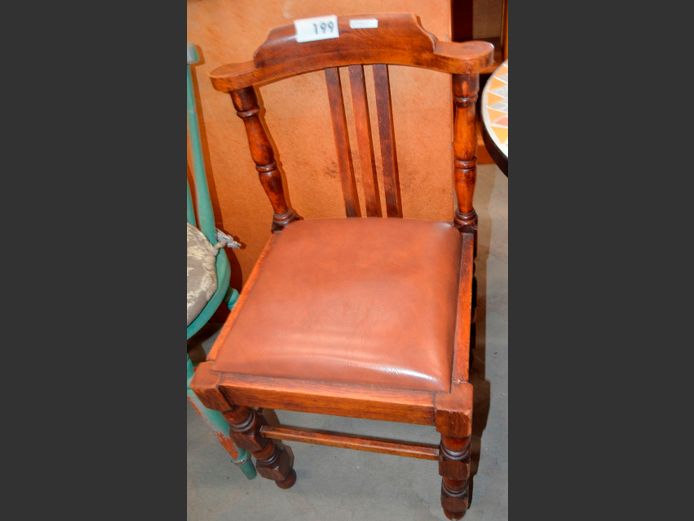 OAK DINING CHAIR WITH BROWN VINYL SEAT