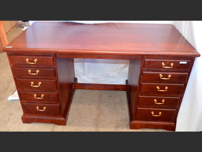 IMBUIA 10-DRAWER DESK WITH BRASS HANDLES, 140 x 69 x 75cm [Top splitting]