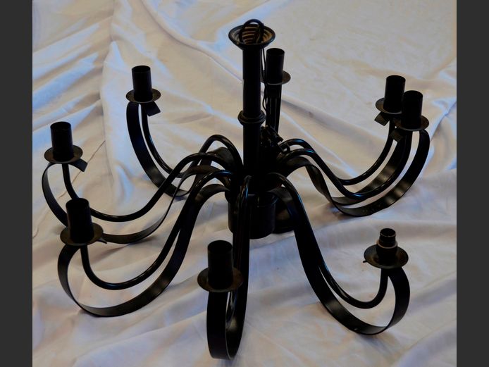 BLACK METAL 8-ARM CHANDELIER, 80cm Diameter x 45cm High