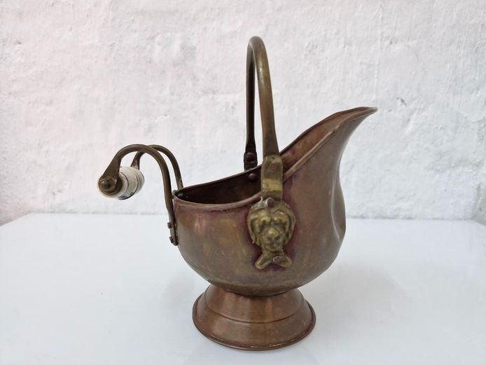 Copper & Brass Miniature Coal Scuttle - Lion Head Details