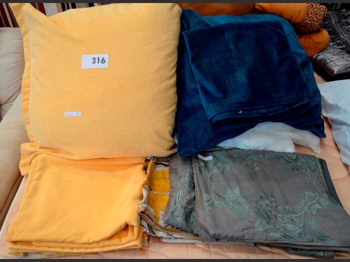 PAIR YELLOW SCATTER CUSHIONS, SCATTER CUSHION COVERS, etc