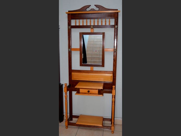 YELLOWWOOD & IMBUIA SINGLE DRAWER HALL STAND WITH MIRROR, 86 x 34 x 212cm