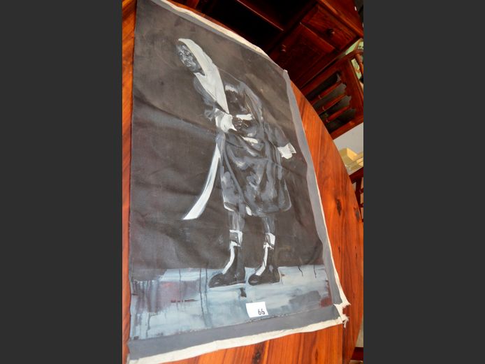 UNFRAMED MONOCHROME OIL ON CANVAS TITLED "SALLEY", NUMBERED 13/15 & SIGNED JOE LEWIS, 69 x 108cm