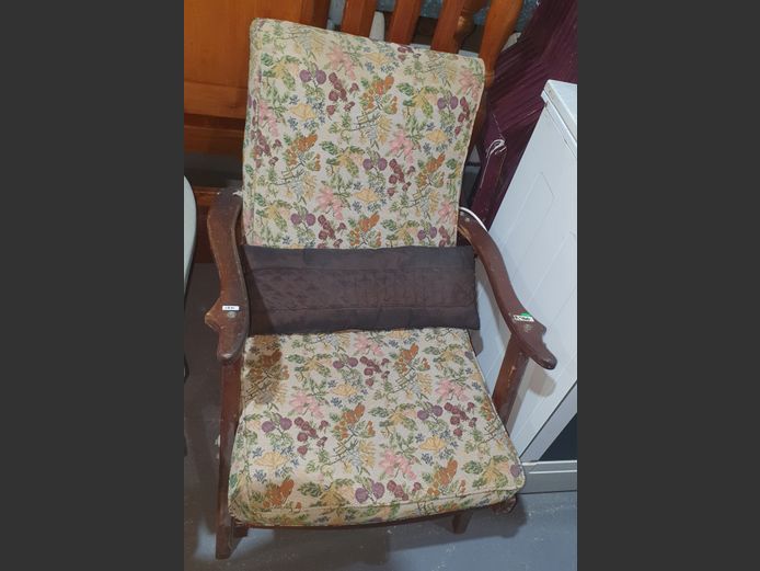 IMBUIA & TAPESTRY UPHOLSTERED ARMCHAIR