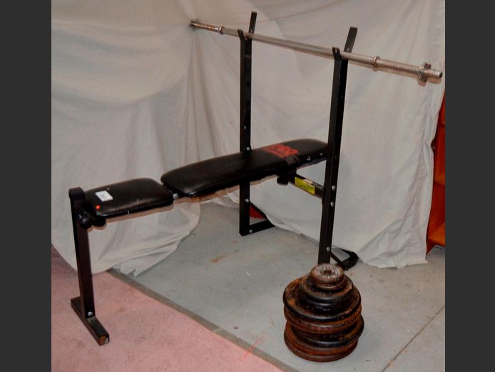 POWERPRO BENCH PRESS BENCH WITH WEIGHTS & BAR, 117 x 63cm