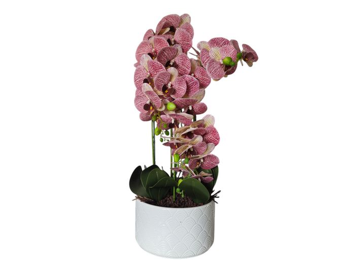 Large Faux Orchid Arrangement in Textured Ceramic Planter (72.5cm)
