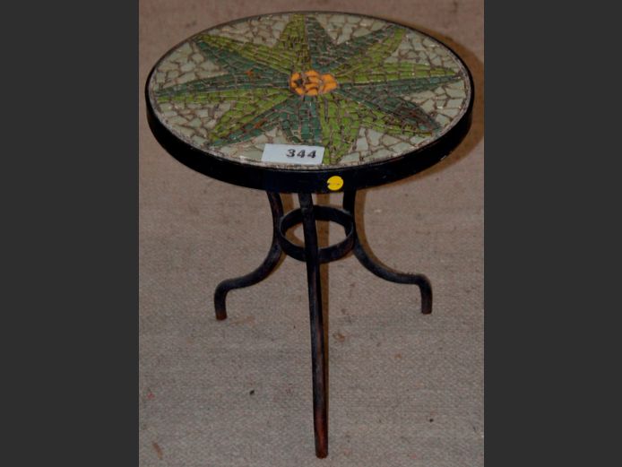 WROUGHT IRON MOSAIC TOP CIRCULAR SIDE TABLE, 41cm Diameter x 46cm High