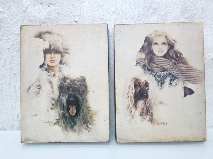 Sara Moon Collectible Wood Block Portraits – Afghan Hound & Bouvier