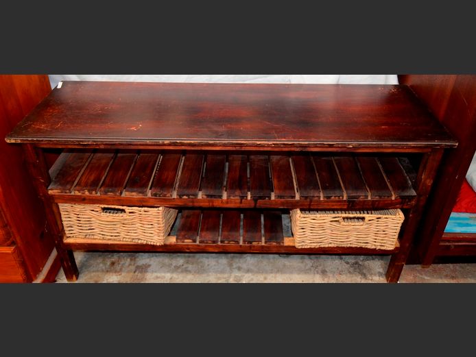 STAINED PINE SIDEBOARD WITH BOTTOM SHELVES, 120 x 38 x 82cm [Needs re-staining]