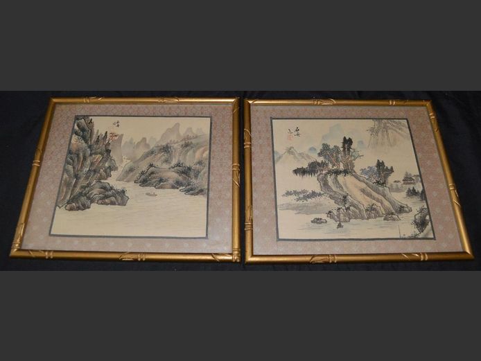 PAIR FRAMED CHINESE WATERCOLOURS, 20 x 18cm