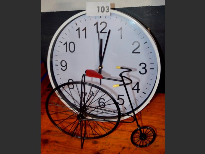 ORNAMENTAL PENNY FARTHING & A WALL CLOCK