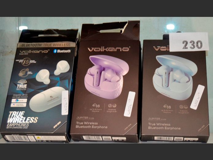 LOT OF 3 VOLKANO BLUETOOTH EARPHONES: JUPITER & SCORPIO [Untested]