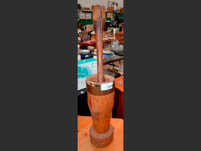VINTAGE WOODEN MORTAR,48cm High, & PESTLE, 60cm Long