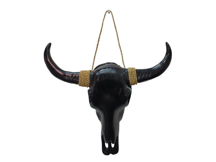 Modern Gothic-Style Black Resin Buffalo Skull Wall Art - Sotran Dekorativ