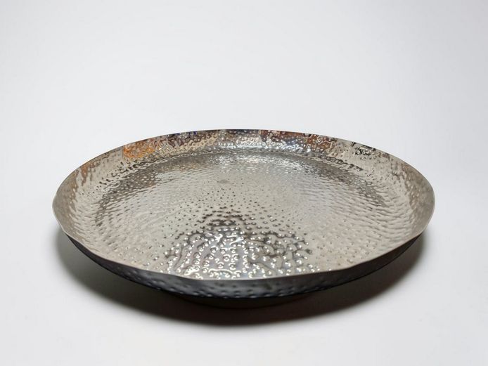 Large Contemporary Hammered Silver-Plated Round Platter / Tray