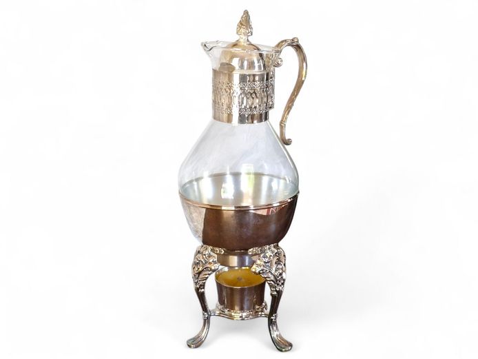 Elegant Silver Plated Glass Coffee Carafe with Warmer