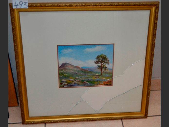 GILT FRAMED OIL ON BOARD "LANDSCAPE" SIGNED W. BELL, 28 x 23cm [Glass broken]