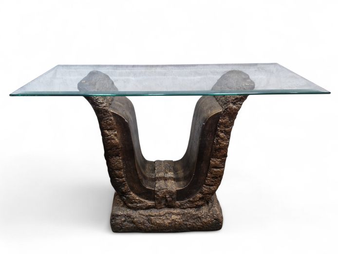 Sculptural Console Table with Beveled Glass Top