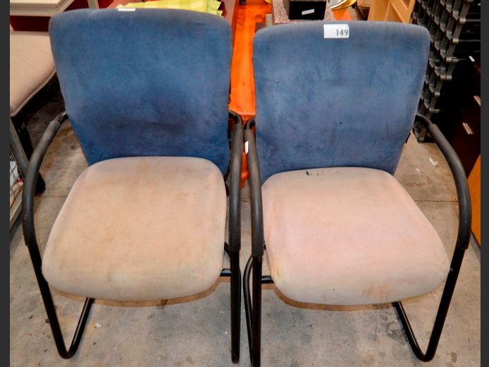 PAIR BLUE & BEIGE SUEDE SLEIGH BASE VISITOR'S CHAIRS [Need a clean]