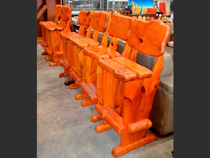 SET OF 6 BLUEGUM BAR CHAIRS, 77cm High