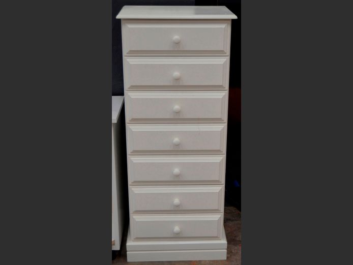 WHITE PAINTED 7-DRAWER TALLBOY, 50 x 35 x 119cm