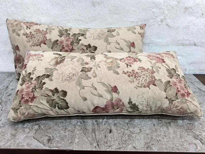 Pair of Floral Botanical Print Accent Cushions with Zip Covers