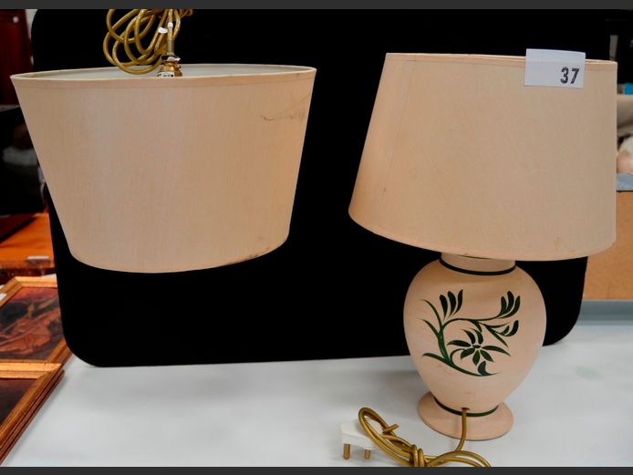 CERAMIC BEDSIDE LAMP WITH SHADE, 51cm High & A CEILING LIGHT