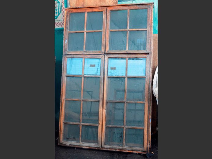 WOODEN WINDOW FRAME WITH GLASS PANES, 179 x 116cm