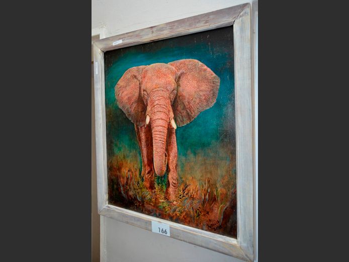 FRAMED OIL ON BOARD "ELEPHANT" BY LOUIS, 59 x 50cm