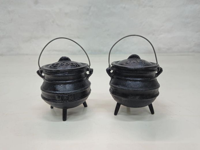 Vintage Cast Iron Potjie Pot Salt & Pepper Shakers