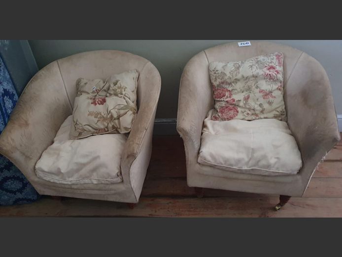 Pair Beige Upholstered Tub Chairs [Needs a Clean]