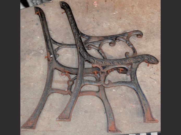 PAIR CAST IRON GARDEN BENCH ENDS