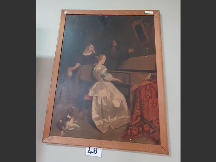 FRAMED VINTAGE PRINT "THE PIANO LESSON", 50 x 63cm