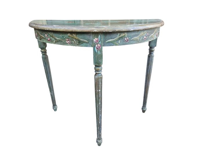 Vintage Hand-Painted Demi-Lune Console Table