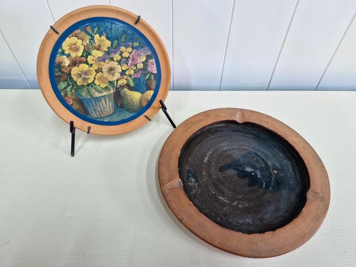 Terracotta Floral Wall Plate & Large Ashtray Set