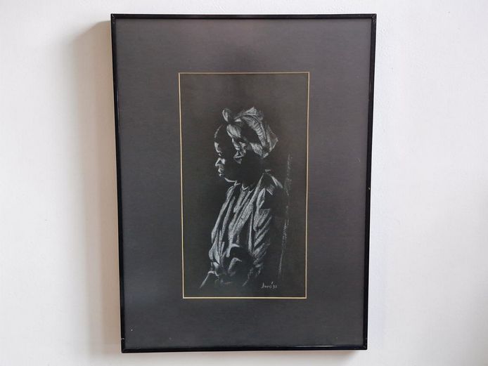 Original Portrait of a Woman  "Davis '95" Charcoal Framed Sketch