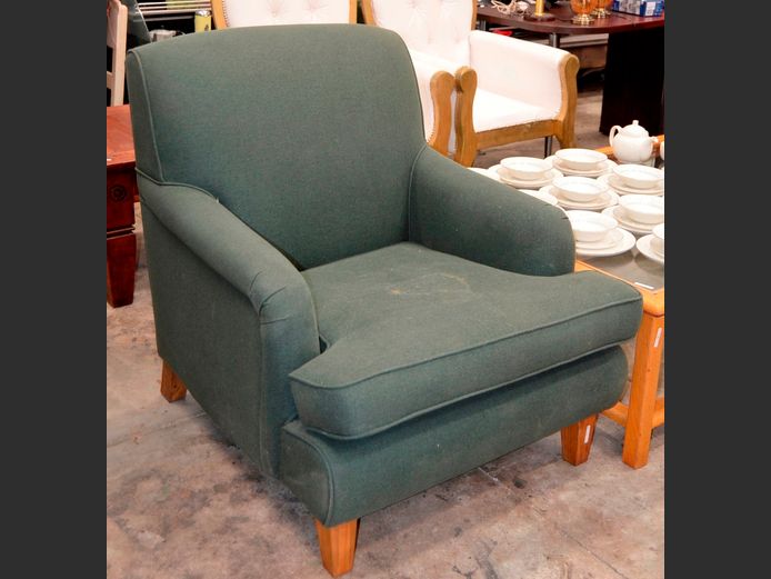 GREEN UPHOLSTERED ARMCHAIR