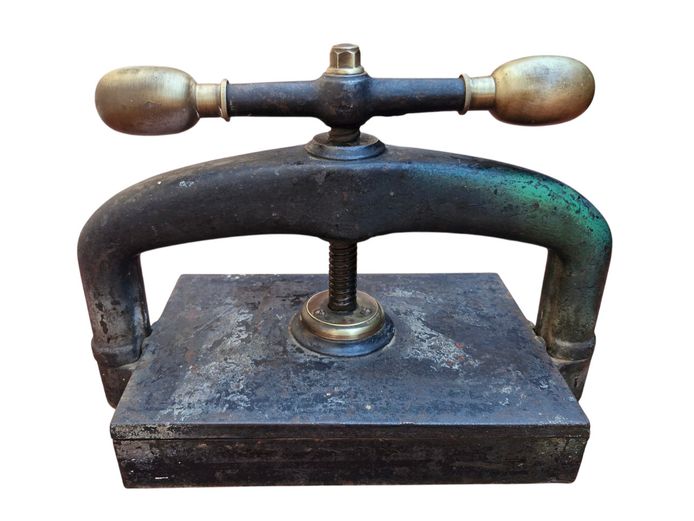 19th Century Victorian-era Cast Iron Book Press with Brass Handle