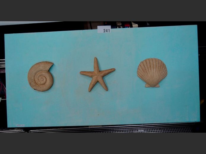 UNFRAMED ARTWORK ON CANVAS "SEASHELLS & STARFISH", 102 x 50cm
