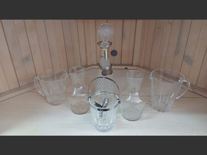 Glass Brandy Bottle and Glass jugs