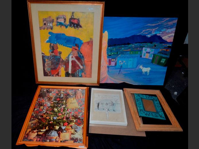UNFRAMED OIL ON CANVAS "ZOLA", PICTURE FRAMES, etc
